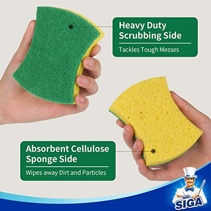 MR.SIGA Heavy Duty Cellulose Scrub Sponge, Dual-Sided Dishwashing Sponge for Kitchen, 12 Pack - color: Green, Yellow