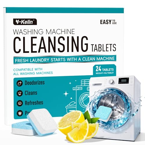 Y-Kelin Washing Machine Cleaner Tablets, 24 Pack - Up to 1 Year Supply, for HE Front & Top Load Washers, Septic Safe, Removes Odors & Residue, Fresh Scent