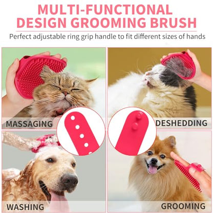 Comotech 6PCS Dog Bath Brush & Dog Toothbrush | Adjustable Handle Shampoo Brush & Scrubber for Short & Long Haired Dogs & Cats | Effectively Solve Odor & Stain Removal Problems (Pink Red Pink) - color: Pink Red Pink