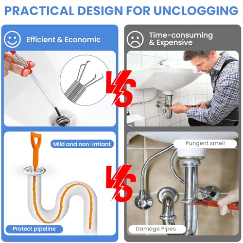 Aifeier ET Drain Clog Removal Tool (2 Pcs), Sink Drain Snakes Hair Removal (8 Pcs), Effectively Removes Hair and Other Clogs from Toilet, Kitchen Sinks, and Bathroom Tub (8+2)