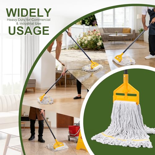 KeFanta Commercial Mop with 3 Extra Large Replacement Heads, 59Inch Handle Heavy Duty Industrial Mops Looped-End String Wet Cotton Mop for Home,Kitchen,Office,Garage,Workshop, Warehouse Floor Cleaning