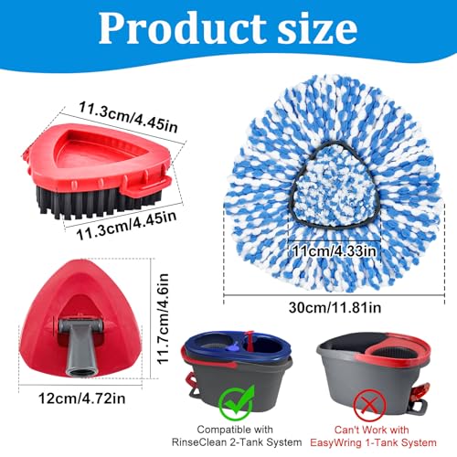 Mop Heads Replacements for O-Cedar RinseClean 2-Tank Spin Mop, Mop Replace Head for O Cedar, Spin Mop Heads for Ocedar Includes 3 Pack Mop Refills, 2 Upgrade Scrub Brush, 1 Mop Base for O-Cedar Mop - size: for ocedar rinseclean 2-tank