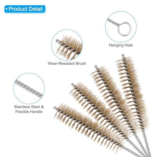 PATIKIL 12" Wire Tube Brush, 4Pcs 1" Diameter Brass Wire Tube Brush Pipe Cleaning Supplies for Auto Parts, Bottles, Tubes, Brass Tone - size: 1"
