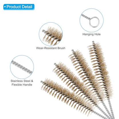 PATIKIL 12" Wire Tube Brush, 4Pcs 1" Diameter Brass Wire Tube Brush Pipe Cleaning Supplies for Auto Parts, Bottles, Tubes, Brass Tone - size: 1"