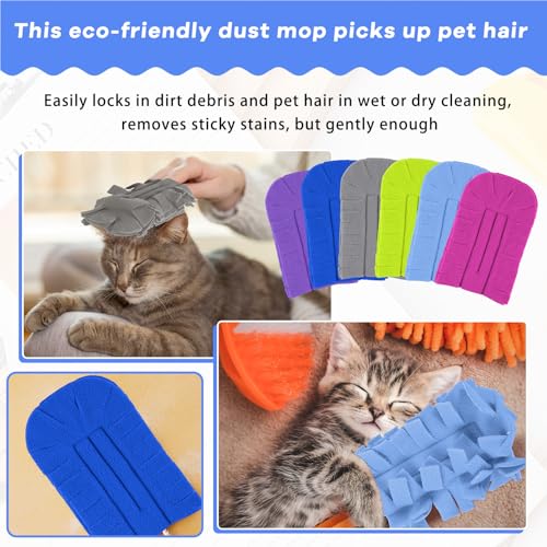 Zubebe 6 Pcs Duster Refill Reusable Fleece Duster Refills Feather Flat Dusters Multi Surface Washable Cleaning Pads Tools for Home, Blinds, Car, Pet, Furniture, Fans (Elegant Color) - color: Elegant Color