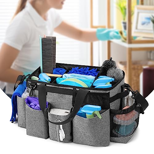 LoDrid Wearable Cleaning Caddy Bag with 4 Foldable Dividers, Cleaning Supply Organizer with Shoulder Strap and Side Handles for Cleaners & Housekeepers, Grey - color: Gray