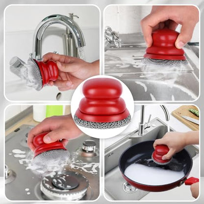 Cast Iron Scrubber and Scraper, Chain Mail Scrubber Cast Iron for Cleaning Dishes, Stock Pots, Pans, Griddles, Grills, Dish Scouring Pads - color: Red Fine Mesh