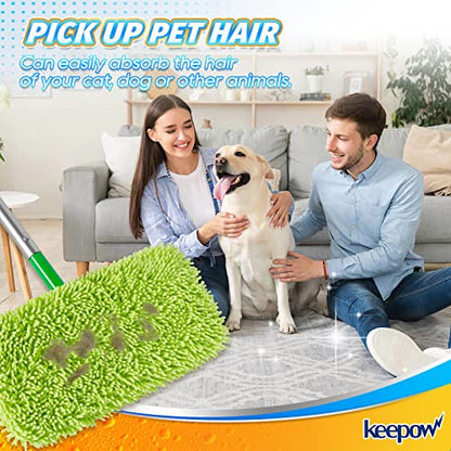 KEEPOW Dry Sweeping/Wet Mopping Cloths for Swiffer Sweeper, Reusable & Washable Microfiber Mop Pads Refills for Hard-Surface/Hardwood Floor Cleaning, 6 Pack (Mop is Not Included) - color: 6 Pack, Green