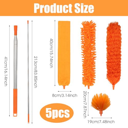 Cobweb Duster with Extension Pole, 4-in-1 Washable Cleaning Duster Kit, 15-100 Inch Long Telescoping Pole, Bendable Design for High Ceiling Fans Furniture, Microfiber Webster Remover Tools