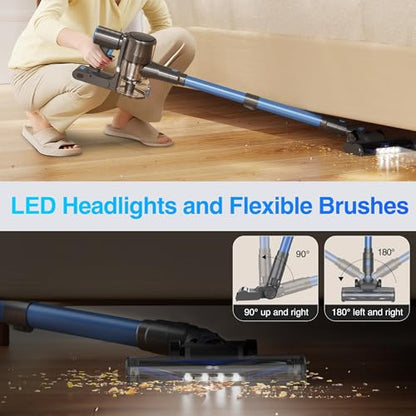 Zefiro Vacuum Cleaners for Home | 450W /40Kpa 50Mins Cordless Stick Vacuum Cleaner, Rechargeable Wireless Anti-Tangle Vacuum for Pet Hairs/Hardwood Floor