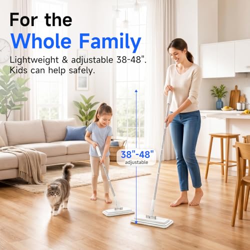 48" Mini Swifter Mop – Hands-Free Quick-Clamp Lazy Mop, with 5 Reusable Cloths, Small Head for Spot Cleanups – Easy Sweeping Floor Dust, Pet Hair, Best Complementary Tool - size: 48in Long Handle Mini Mop with 5 Reusable Cloths