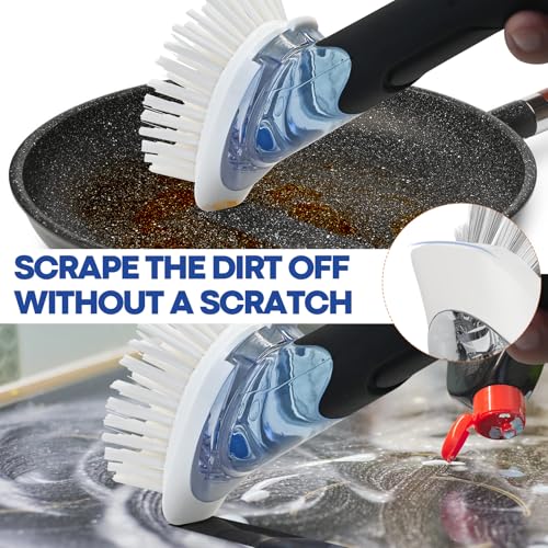 RIMAY Soap Dispensing Dish Brush, Dish Scrubber with Soap Dispenser, Dish Soap Brush, Dish Wand with Soap Dispenser Kitchen Brush for Dishes, Pans, Sink, Pots - color: Black