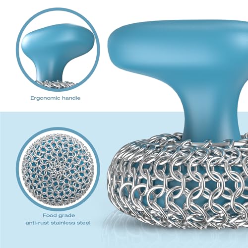 Cast Iron Scrubber | Dish Scrub Brush | 316 Cast Iron Cleaner Chainmail Scrubber for Pan Skillet Cleaner - Blue - color: Blue
