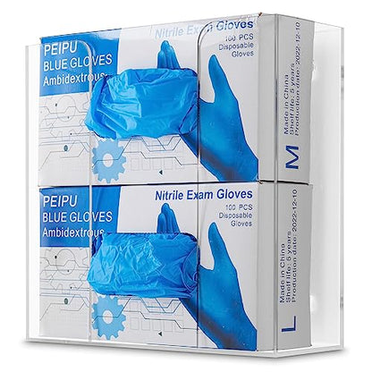 Stock Your Home Double Acrylic Gloves Dispenser, Tissue Box Shelf, Glove Holder Wall Mount, for Kitchen, Cleaning Closet, Lab, Exam, Office - size: 1 Count, style: Double Stack