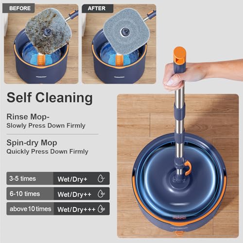 HoMettler Spin Mop and Bucket Set, Mop Bucket with Separate Dirty Water System, Deep-Cleaning Mops for Floors/Wall, Versatile Mops (Spin Mop Set with Triangular Head) - size: Spin Mop Set with Triangular Head