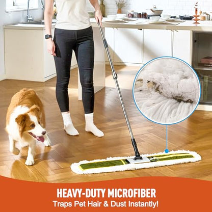 CLEANHOME 36" Commercial Dust Mop for Hardwood Floors, Tile, Laminate | Heavy Duty Industrial Mop with Telescopic Handle, 2 Washable Microfiber Pads, Cleaning for Home, Warehouse, Office