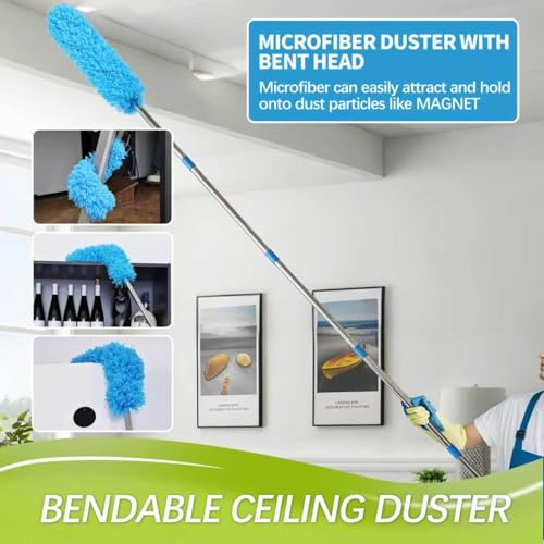 High Reach Duster Kit with14 ft Extension Pole High Ceiling Dusting and Window Cleaning Kit with Spliceable Pole - Cobweb Duster, Fan Blade, Window Washer & Squeegee and Feather Dusters - size: 16-150inch-15pcs