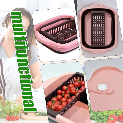 Collapsible Dish Basin with Portable Sink, 11L(2.91 Gallon) Collapsible Bucket with Drain Plug, Foldable Sink Tub Dishpan Wash Basin for Vegetable Washing Camping RV Kitchen (Pink) - color: Pink