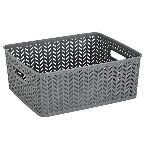 Simplify Medium Herringbone Bin, Storage Tote Basket, Organizer, Decorative, Good for Closets, Countertops, Desks, Dressers, Accessories, Cleaning Products, Sports Equipment, Toys, in Grey - color: Grey, size: Medium, style: 1 Pack