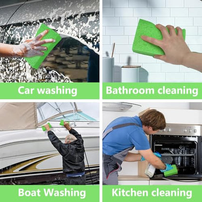 Cleaning and Washing Sponge, 3 Pack Large Extra Thick Heavy Duty Sponge Multi-Purpose for Kitchen Bathroom Bike Boat Car, Natural Cellulose Sponges 4" X 6" X 2" (Green) - color: A-green