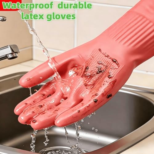 21.7inch Extra Long Latex Cleaning Gloves Waterproof Heavy Duty Rubber Reusable Dish wash Household Cleaning - color: Red