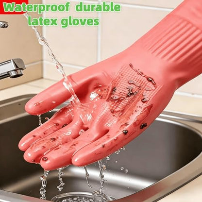21.7inch Extra Long Latex Cleaning Gloves Waterproof Heavy Duty Rubber Reusable Dish wash Household Cleaning - color: Red