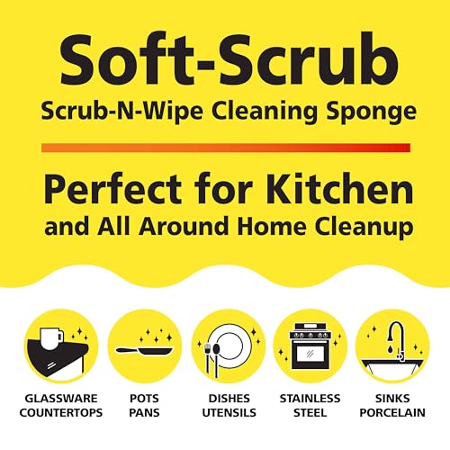 Soft-Scrub by Tuff-Scrub Scrub-N-Wipe Pad, Large, 6-Pack, Microfiber, Multi-Surface, Non-Scratch, Dual-Sided, Scrubber for Dishes, Sinks, Non-Stick Cookware, Machine Washable, Kitchen Sponge