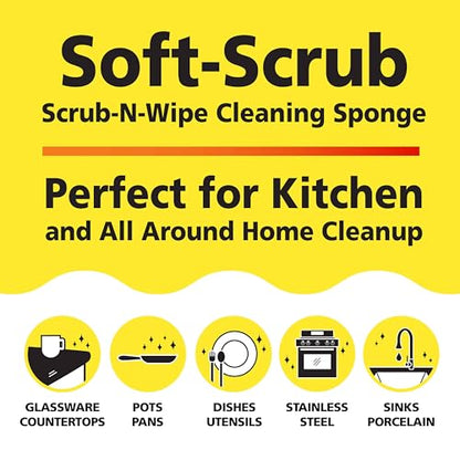Soft-Scrub by Tuff-Scrub Scrub-N-Wipe Pad, Large, 6-Pack, Microfiber, Multi-Surface, Non-Scratch, Dual-Sided, Scrubber for Dishes, Sinks, Non-Stick Cookware, Machine Washable, Kitchen Sponge