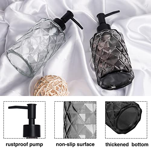 11oz Glass Soap Dispenser with Plastic Pump, Clear & Black Diamond Design Refillable Hand Soap Dispenser for Hand Wash and Dish Wash for Dishwashing Liquid, Lotion Shower Gel - color: Diamond Black & Diamond Clear
