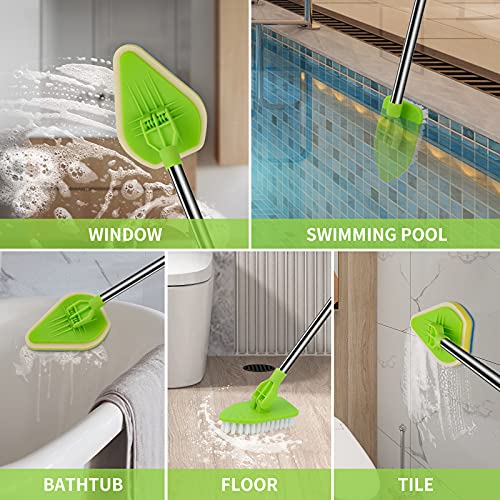 4 Sponges for Scrub Cleaning Brush with Long Handle 35 inch - Durable Kitchen Sponge Double Side Scrub Sponge Cleaning Sponge for Baseboard Shower Bathroom Bathtub Tile Dish