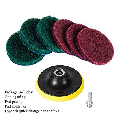Kichwit 4 Inch Drill Power Brush Tile Scrubber Scouring Pads Cleaning Kit, Includes Attachment, Heavy Duty Household Cleaning Tool (Drill NOT Included) - size: 4 Inch
