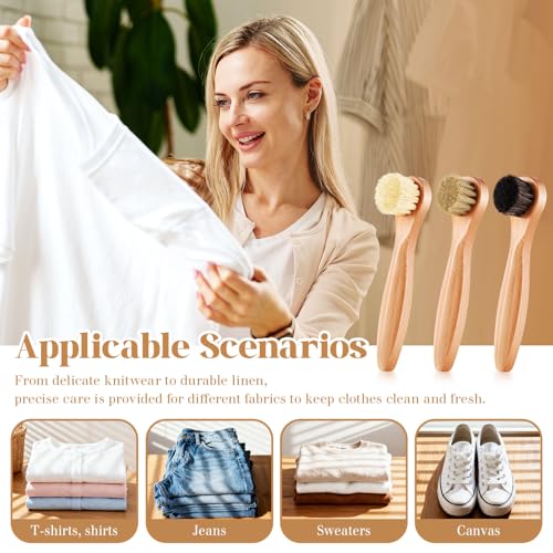 3 Pcs Wooden Laundry Stain Brush Stain Remover Dauber Brushes with Round Head Boar Bristle Small Stain Brush for Clothes for Scrubbing Stains from Furniture Fabric Leather(Style A) - style: Style A