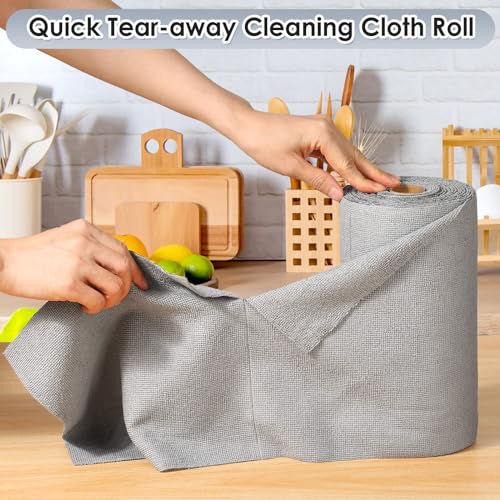 65 Pack of Microfiber Cloths in a Roll, 10" x 10" Reusable Washable Cleaning Rag Tear Away Towels for Auto House Garage Dust Kitchen Bathroom, Lint-Free Not Scratch Cleaning Supplies - color: Grey, style: 65 PCS