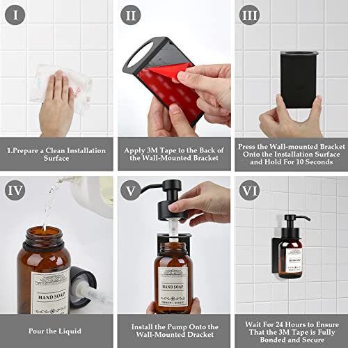 Glass Soap Dispenser with Pump and Wall Mount Holder,8.5 Oz Shampoo and Conditioner Dispenser with Waterproof Labels(Brown) | 2 mounting options: screws and no-drill glue included; leakproof pump with waterproof conditioner labels. - color: Amber Set of 1