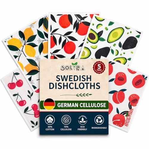 5 PCS Fruit Print Swedish Dishcloths for Kitchen 100% Biodegradable, Reusable Cellulose Sponge Cloths Ultra Absorbent, Eco Friendly Cleaning Towels Dishcloths for Washing Dishes & General Cleaning - color: Multicolor