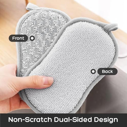 1 Pack Daul-Sided Kitchen Sponges, Non-Scratch, Reusable Microfiber Dish Scrubbers for Pots, Pans, and Non-Stick Cookware, Heavy Duty Cleaning Sponge Pads for Home Use
