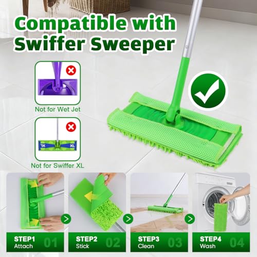 UNIMADE Reusable Microfiber Mop Pads Compatible with Swiffer Sweeper - 6 Replacement Pads + 1 Base Pad - Dry & Wet Sweeping Cloths, Washable Mopping Refills Use for Most Floor Types