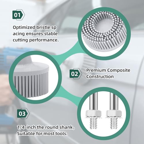 3Pcs Bristle Disc 2 Inch Gasket Remover Wheel Tool - 50#, 80#, 120# Size, White & Yellow & Green Bristle Brush Cleaning Disc with 1/4 Shank Attachment Abrasive Coating Discs
