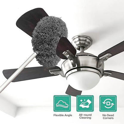 Ceiling Fan Cleaner Duster Reusable Microfiber Ceiling Fan Blade Cleaner Removable Duster with Extension Pole Adjusts 13 to 49.7 Inch for Cleaning Walls Bookshelves Furniture Door Window Top (Gray) - color: Gray