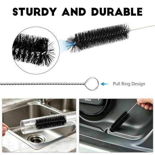 2PCS Flexible Long Drain Brush, 78 Inch Nylon Stainless Steel Tube Cleaning Brush, Slim Long Hose Pipe Cleaning Tool for Auto Sunroof Drain Hole, Car Fridge, Kitchen Sink (Single End-Black) - color: Single End-black