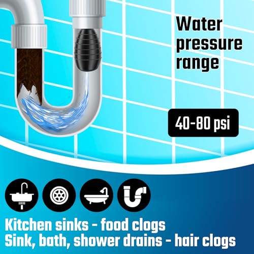 DURATECH Drain Bladder, Small Drain Cleaning Bladder, Fits 1" to 2" Drain Pipes, Unclogs Stubborn Blockages in Kitchen Sinks, bathtubs, Showers, and Main drains - style: Small