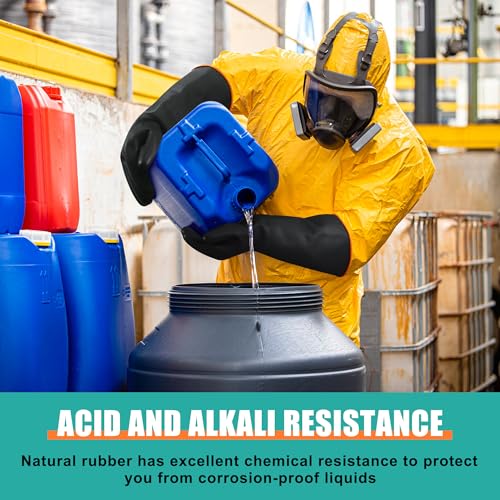 18" XL Size Latex Chemical Resistant Gloves, Reusable Heavy Duty Long Rubber Glove Dishwashing Gloves, Industrial Safety Glove for Men, Forearm Protection Waterproof Resist Strong Acid, Alkali, Oil' - size: 18 inch