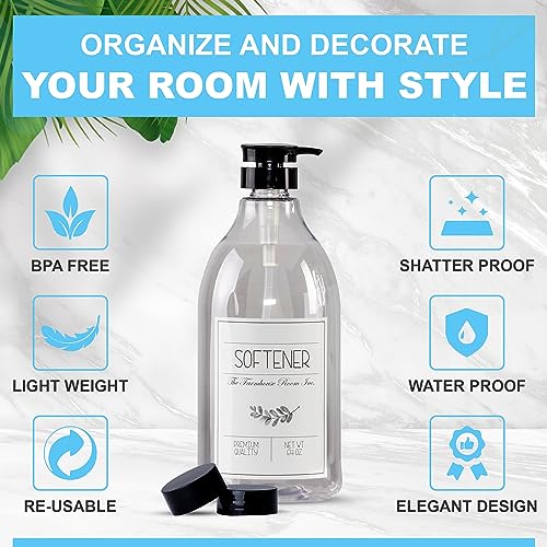 The Farmhouse Room Inc. Fabric Softener Liquid Dispenser - Softener Container for Laundry Room Organization - BPA Free & PET Plastic 1/2 Gallon Pump Bottle Dispenser - w/Waterproof Labels 64oz - style: Softener Bottle