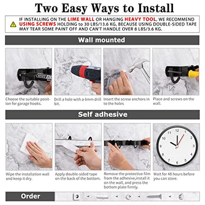 AceMining 2 Pack Black 5 Racks and 4 Hooks Mop and Broom Holder Wall Mount, Broom Organizer Storage Tool Racks Stainless Steel Heavy Duty Hooks Self Adhesive Solid Non-slip for Home Kitchen Garden - color: 5 Racks & 4 Hooks (Black) - 2 Pack