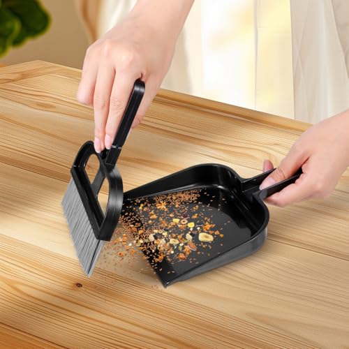 Ipetboom 2 Sets Mini Dustpan and Brush - Hand Held Broom and Dust Pan Combo Compact Nesting Design for Home Cleaning Desks Keyboard Drawers Pet Rooms Desktop Sofa Vehicle - Black 8.45x6.29x0.79in