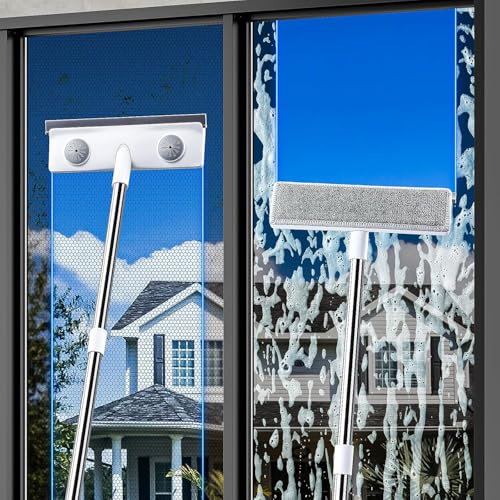 IMHO Mesh Screen Cleaner, Glass Wiper, Dust Paper Clip，3 in 1 Wet and Dry Screen Cleaner with Long Handle Wiper for Shower, Glass, Floor, Tile Walls, Car Windshield, White - style: Three-in-one window cleaner
