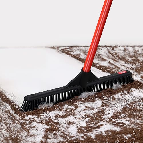Pet Hair Remover Rubber Broom - Carpet Rake for Pet Hair Removal on Hardwood Floor, Carpet & Tile - Picks Up More Dust & Debris - Slanted Side Bristles for Corners - Rinse to Clean - size: 1 Piece Long Handle