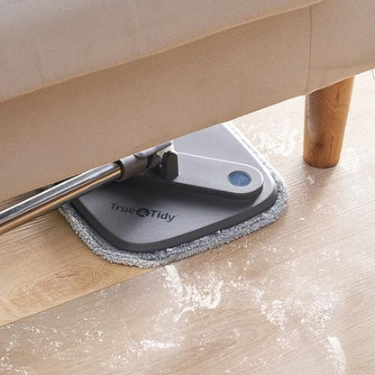 Spin Mop and Bucket with Separate Compartments for Clean and Dirty Water NEW 2025 Upgraded Version w/Side Brush and Self Standing Handle, Smart Square Mop w/ 2 Machine Washable Microfiber Pads, Gray - color: Gray