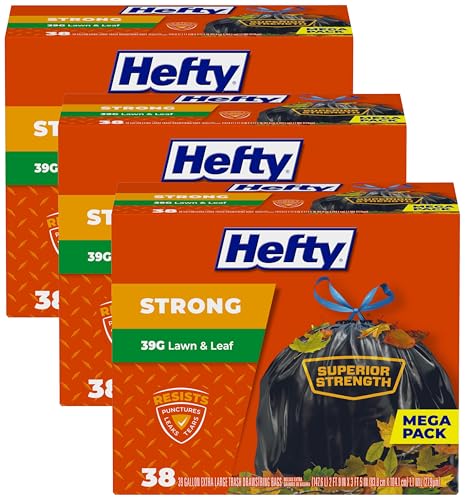 Hefty Strong Lawn & Leaf Trash Bags,39 Gallon,38 Count (Pack of 3) - style: 38 Count (Pack of 3)
