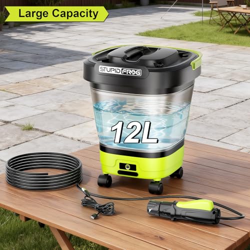 Portable Max 72 PSI Hand Sprayer, Cordless Garden Sprayer with 2000mAh Battery, 4-in-1 Nozzle, 12L Collapsible Bucket, Low Pressure Cleaner for Outdoor Cleaning, Camping, Gardening - style: Foldable Hand Sprayer